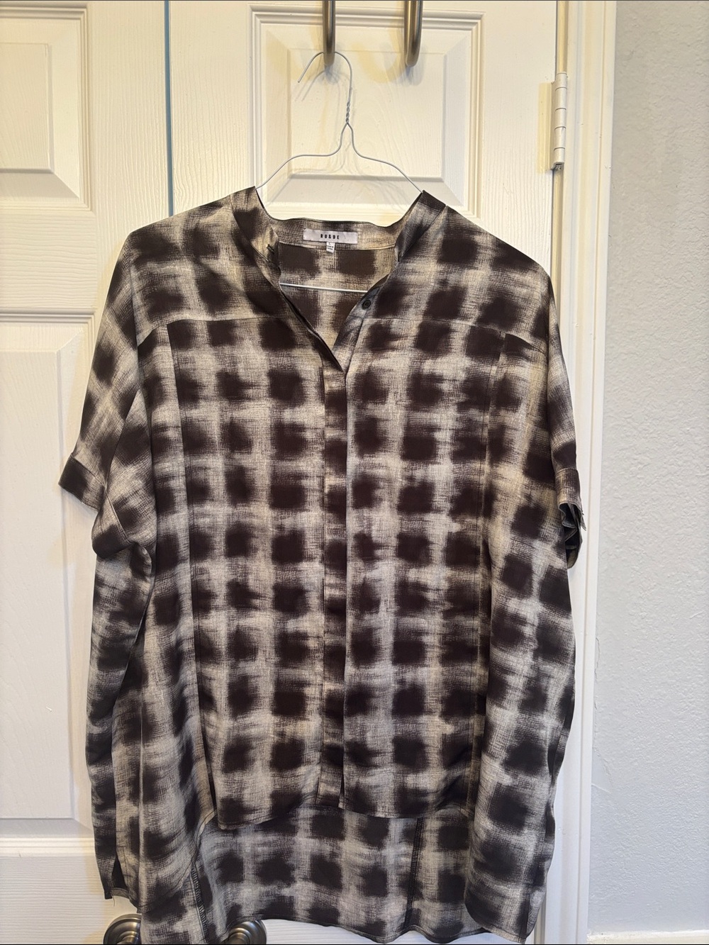 Ro & De Black and White Plaid Oversized Blouse